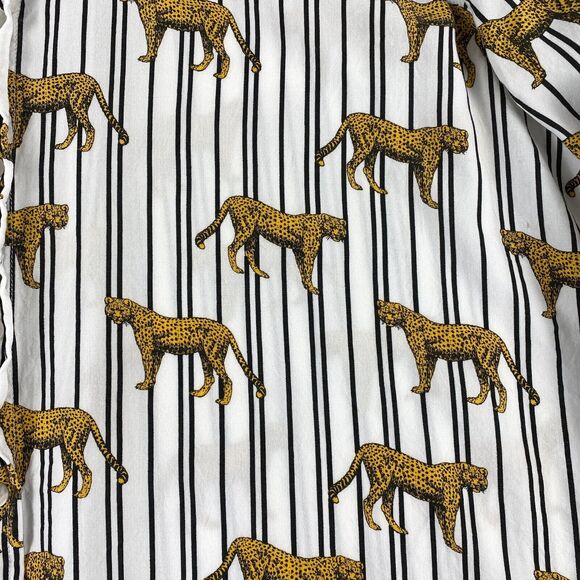 Jane & Delancey Striped Cheetah Blouse Button Up Roll Tab Sleeve Novelty Sz XL - Picture 5 of 10